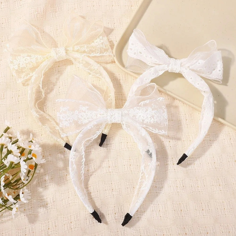 Elegant Lace Bow Hairbands Double Layered Non-Slip Princess Headband Flower Embroidery Lightweight Yarns Headband Oasis Select