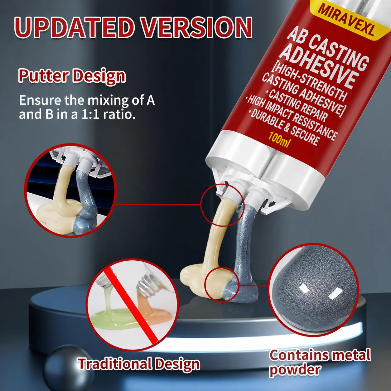 Heavy Duty High Temp Metal Repair Paste Strong Liquid Welding Filler AB Casting Adhesive Kit With Scraper Gloves & 2 Nozzles Oasis Select