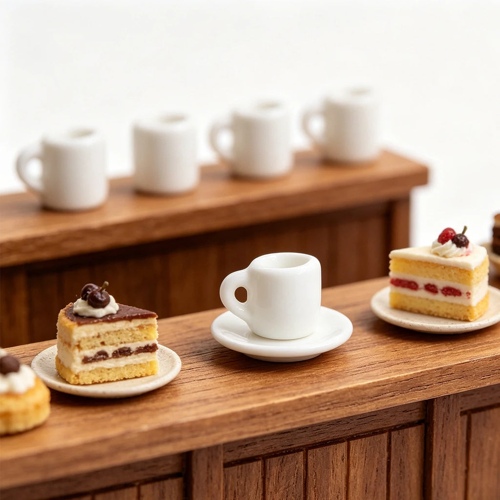 1:12 Scale Miniature Coffee Mugs Resin Dollhouse Kitchen Tableware Realistic White Cups DIY Craft Desk Ornament Set Oasis Select