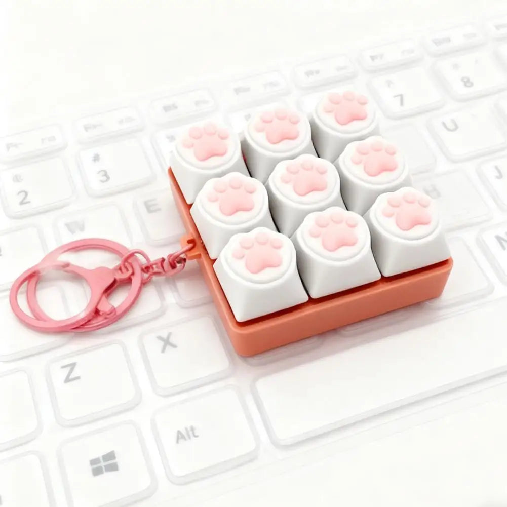 9 Keys Keyboard Key Toy Cat Paws Finger Button Stress Relief Toys Mechanical Keyboard Keycaps Keychain Office Decompression Calm Oasis Select