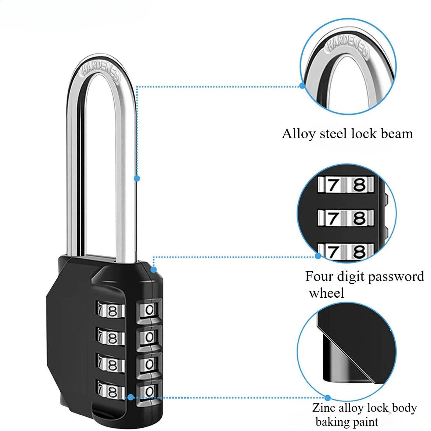 Combination Padlock Outdoor 4 Digit Long Shackle Waterproof Password Padlock Pad Lock For School Locker Gym Locker Fence Gate Oasis Select