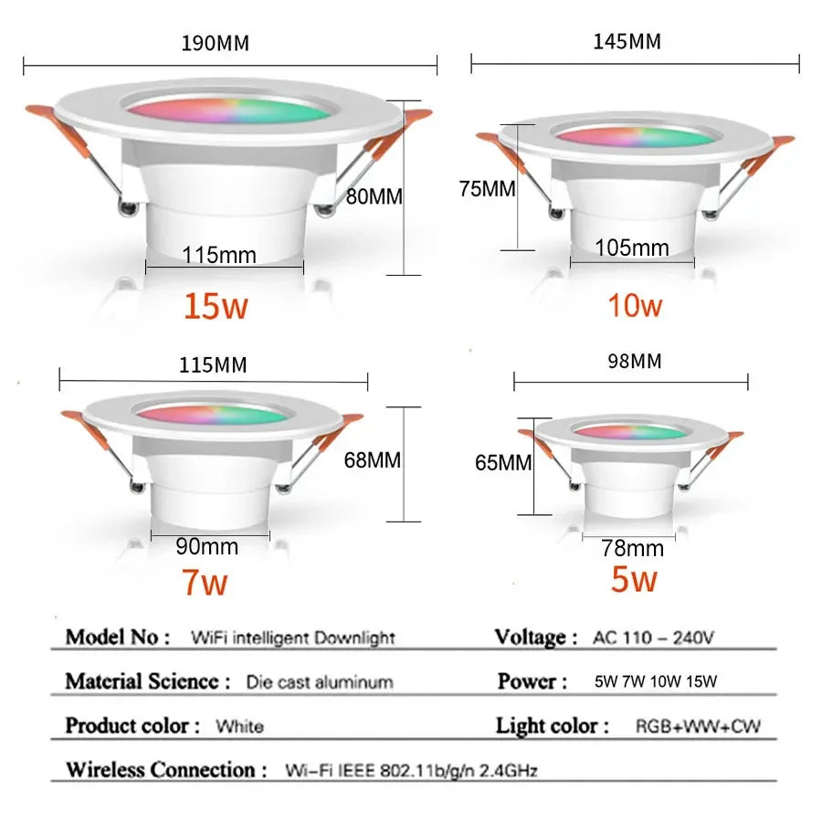 Tuya Smart LED Downlight 5W–15W RGB WiFi ZigBee Dimmable Smart LED Downlight Oasis Select
