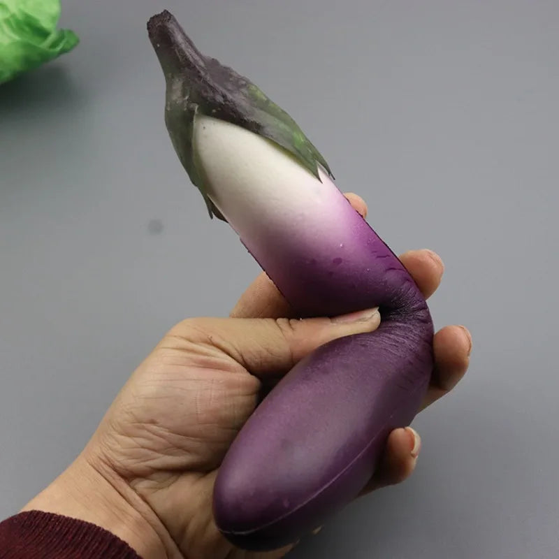 Simulated Eggplant Squishy Toy Realistic Vegetable Squeeze Gadget Slow Rebound Stress Relief Hand Play Decorative Leisure Gift Oasis Select