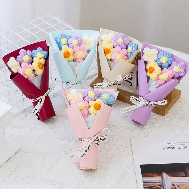 DIY Handwoven Knitted Flowers Bouquet Artificial Flower Knitted Woolen Flowers Woven Birthday Valentine's Day Gift Home Decor Oasis Select