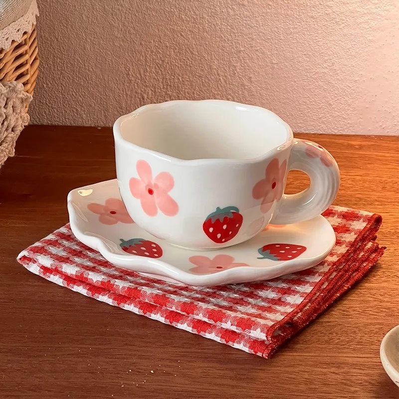 180Ml Handmade Ceramic Coffee Cup and Saucer for Afternoon Tea Milk Cup and Saucer Latte Cup Dessert Plate Creative Gift Oasis Select