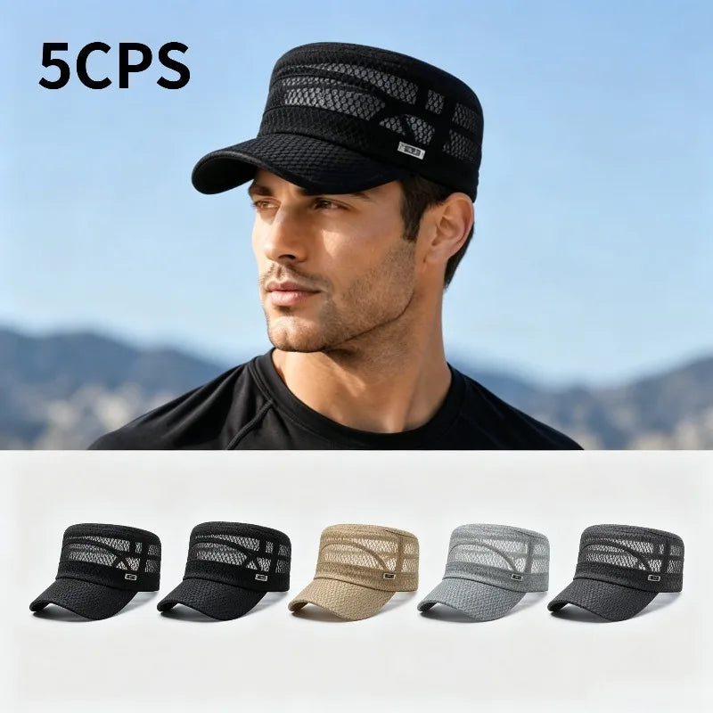 5-piece full mesh breathable flat-top hat | Summer outdoor sun protection hat, men's and women's casual mesh cap Oasis Select Adjustable