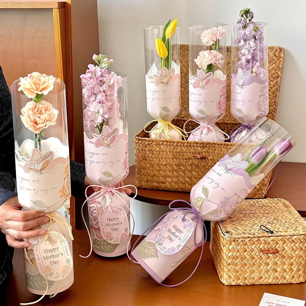 10PCS Rose Flower Bouquet Packaging Bags Flower Wrapping Bags for Mother's Day Wedding Birthday Party Gift Decoration Oasis Select
