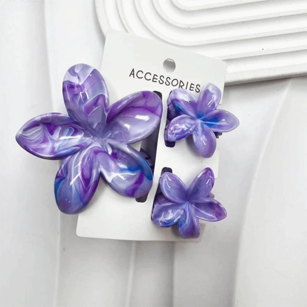 3Pcs/Set New Gradient Hair Claws Sweet Flower Plumeria Flower Hawaiian Flower Hair Clip Clamp Acrylic Hair Accessories Summer Oasis Select Purple2
