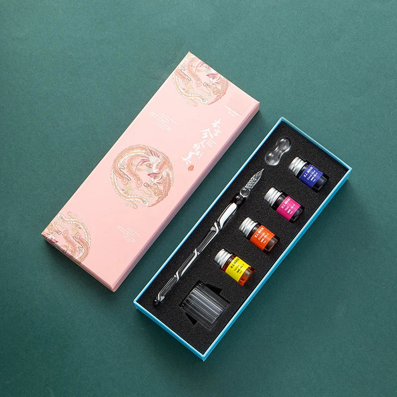 Fantasy glass pen dipped in water, antique style colored ink, crystal signature pen, gift pen dipped in ink set Oasis Select 12