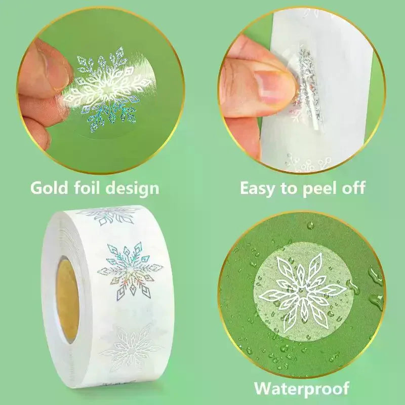 500 Sheets/roll Transparent Snowflakes Stickers Christmas Tags Stickers For Kids Gift Baking Package Envelope Decor Stationery Oasis Select