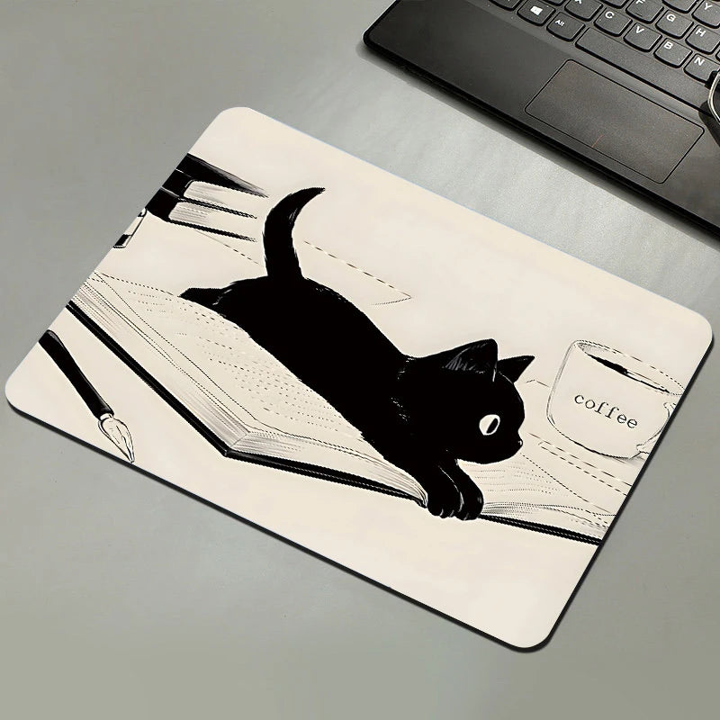 Black Cat Mousepad Small Office Computer Desk Mat Table Keyboard Big Mouse Pad Laptop Cushion Non-slip Deskpad Home Decor Oasis Select A4 210MM
