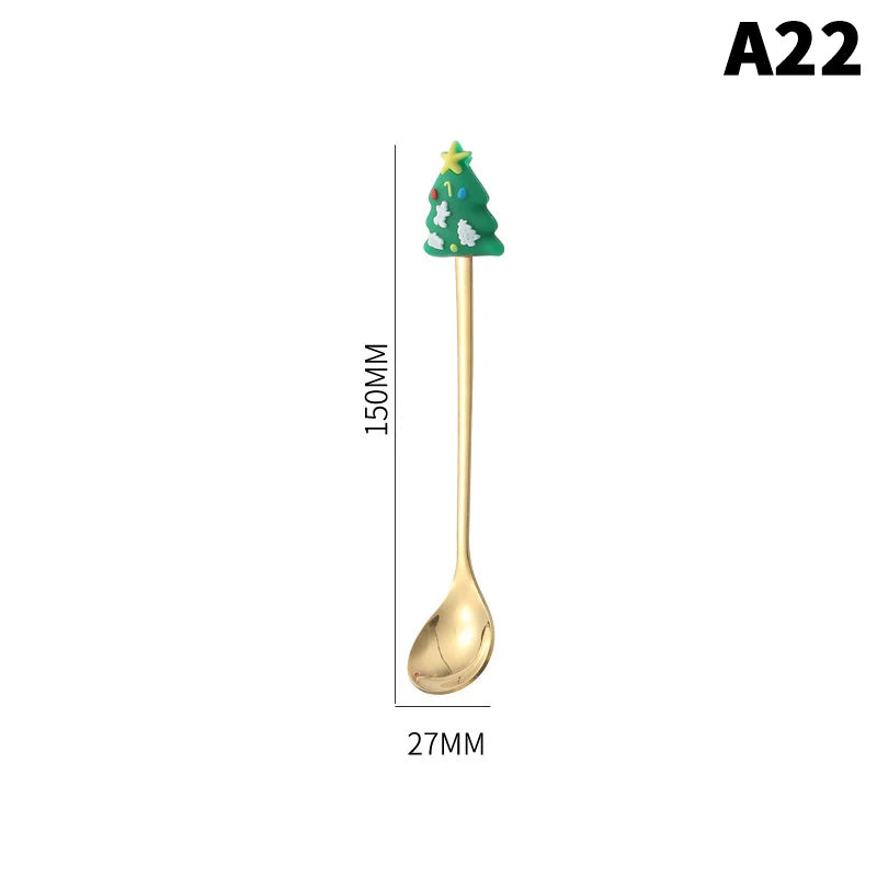 Stainless Steel Christmas Dessert Spoons Cake Forks with Cartoon Christmas Tree Elk Design - Set of 1/2/4/6 - Gift Box Included Oasis Select A22
