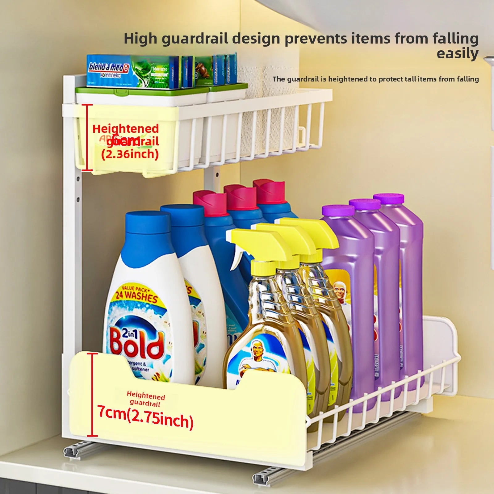 Kitchen Sink Lower Shelf Storage Pull Basket Two-way Guide Rail Bathroom Toilet Cabinet Layered Pull Basket Oasis Select