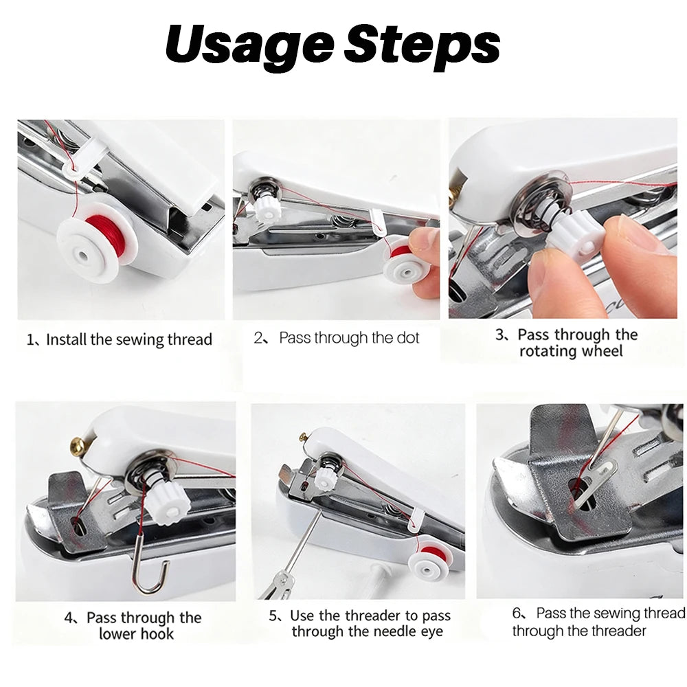 Home Handheld Sewing Machine Portable Outdoor Travel Clothes Fabrics DIY Stitching Sewing Tool Mini Manual Stitch Needlework Mac Oasis Select