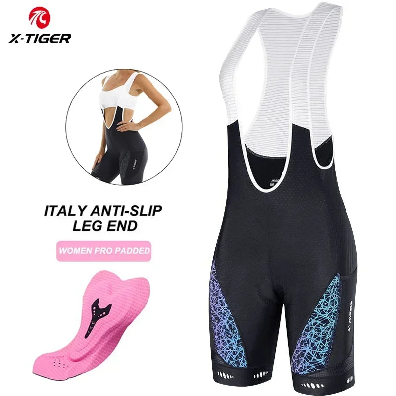 X-TIGER Women's Cycling Shorts Competitive Sponge Pad MTB Mountain Road Bicycle Shorts with Side Bags Summer Cycling Bib Shorts Oasis Select XW-DBK-34501 L
