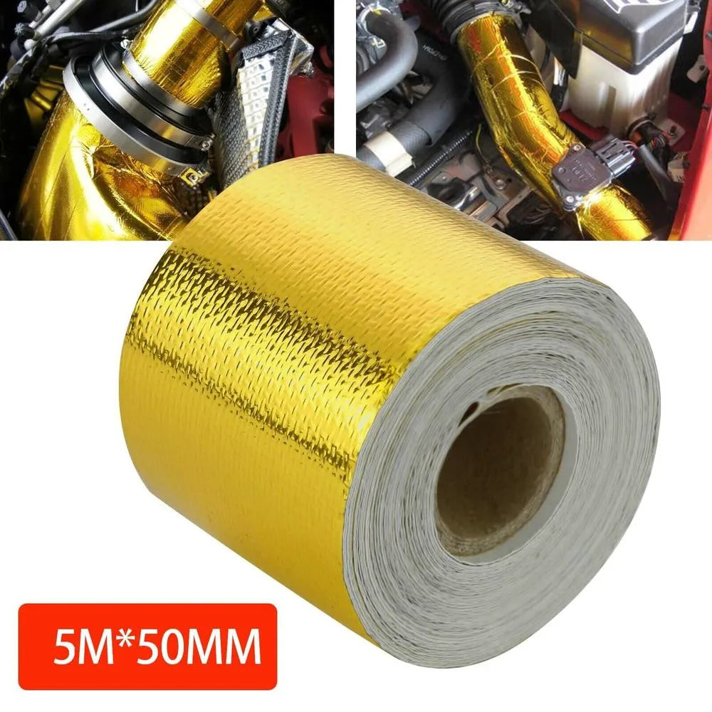 Reflective Self Adhesive Tape Gold/Sliver High Temperature Heat Insulation Shield Wrap Tape Bandage 50mm x 5M Roll Universal Oasis Select