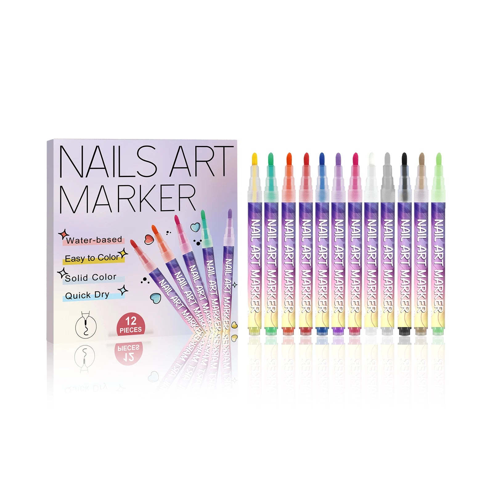12-Color Nail Art Pens – 3D Doodle, Dotting & Liner Set Nail Art Pen Set Oasis Select Set A