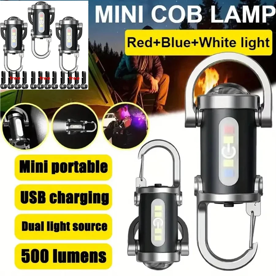 Mini Keychain Flashlight Rechargeable Pocket COB Working Light Outdoor Hook Emergency Warning Light for Camping Walking Hiking Oasis Select