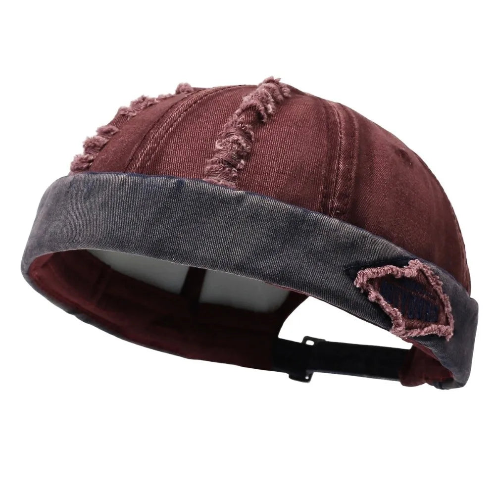 Casual Broken Hole Melon Skin Hat Lightweight Streetwear Hip Hop Cap Sun Protection Quick Drying Skullcap Outdoor Oasis Select Red
