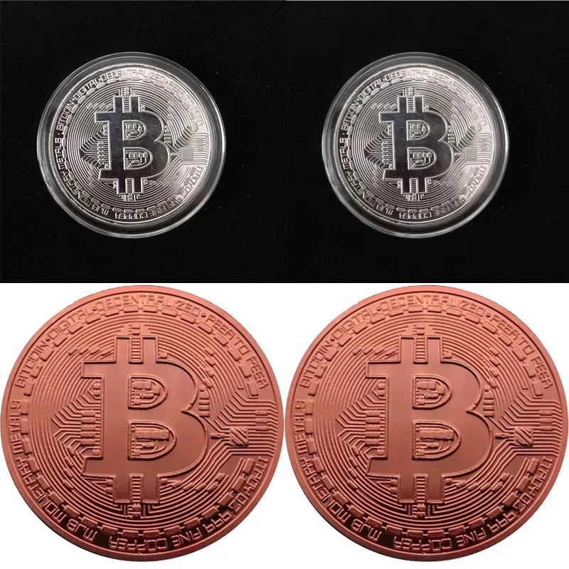 1/2/3/4Pcs Gold Plated Bitcoin Coin Collectible Art Collection Gift Physical commemorative Casascius Bit Metal Antique Imitation Oasis Select Mix-4pcs 1