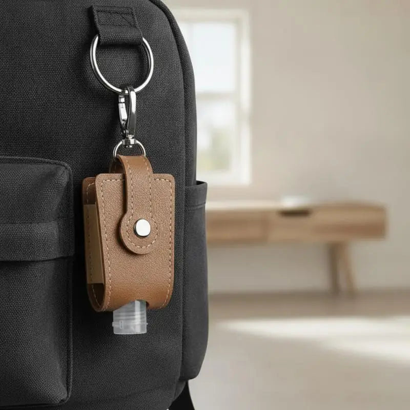 PU Leather Hand Holder With Metal Keychain Empty Refillable Bottle For Daily Commute Travel Outdoor Activities Oasis Select