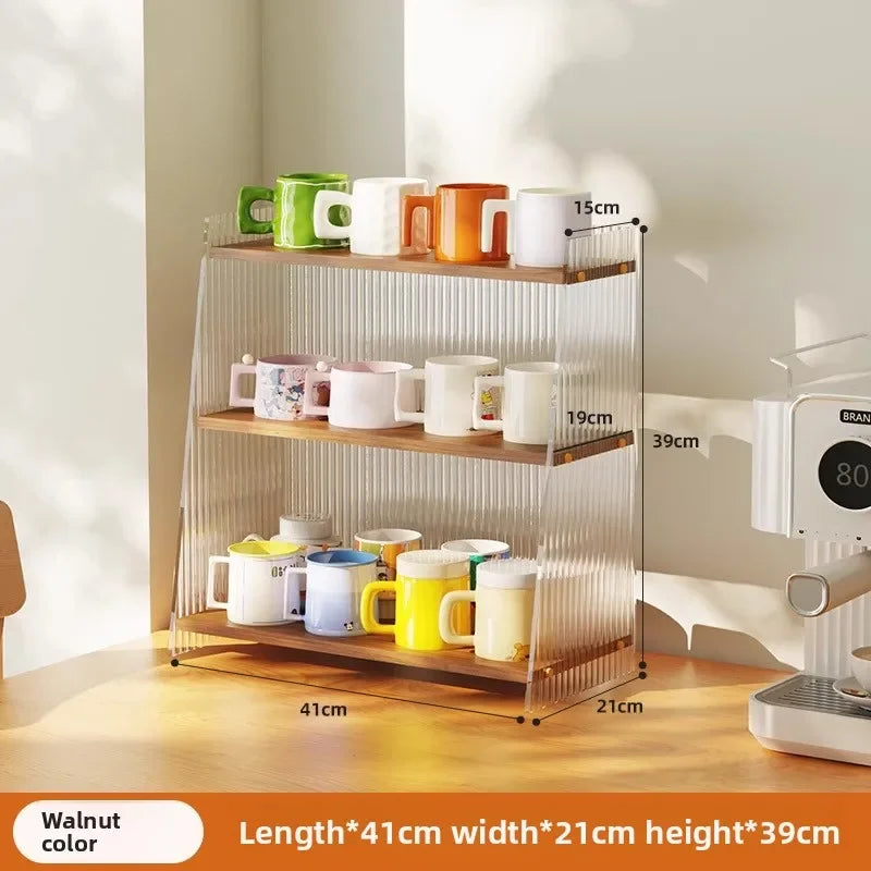 Multi-functional Desktop shelf Acrylic cup holder Water cup holder Household multi-layer storage rack sturdy and durable Oasis Select Walnut 41