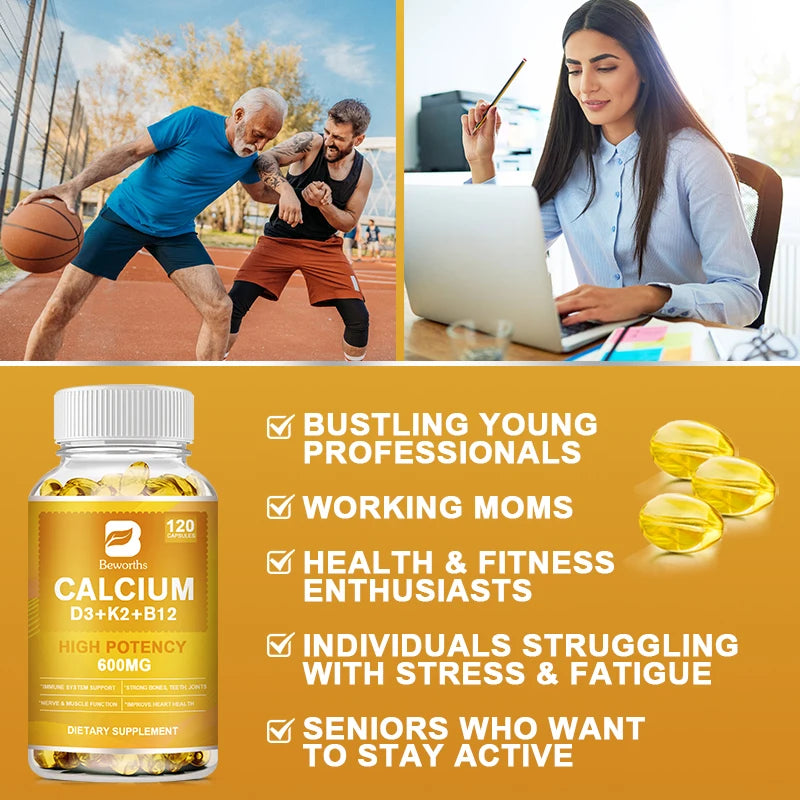 BEWORTHS 4in1 Vitamin D3 Calcium Capsules for Bone Strength Heart Health Immune Support Nerve and Muscle Function Health Oasis Select