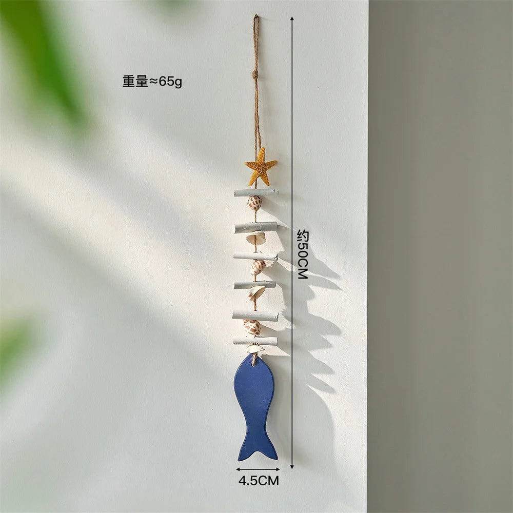 Wooden Fish Wall Hanging Ornaments, Nautical Beach Theme Home Decoration Sculpture for Bathroom Bedroom Lake House Decor Oasis Select A