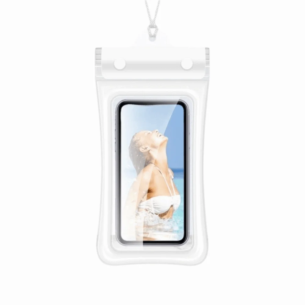 Floating Design Water-Sprinkling Festival Phone Pouch Transparent Touchable Swimming Bag Three Fold Full View Waterproof Bag Oasis Select White