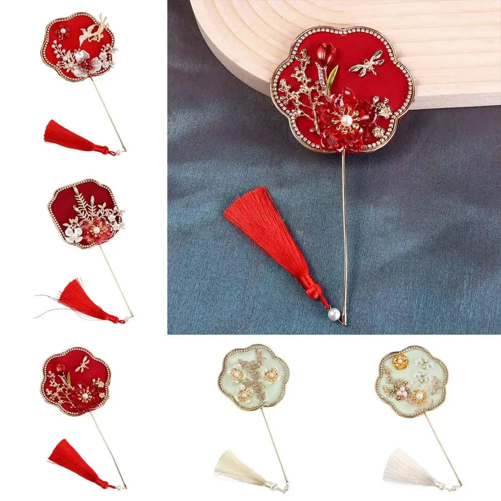 Chinese Style Mini Chinese Fan with Pendant Handheld Bridal Group Fan Tassels Vintage Chinese Silk Fan Chinese Wedding Oasis Select