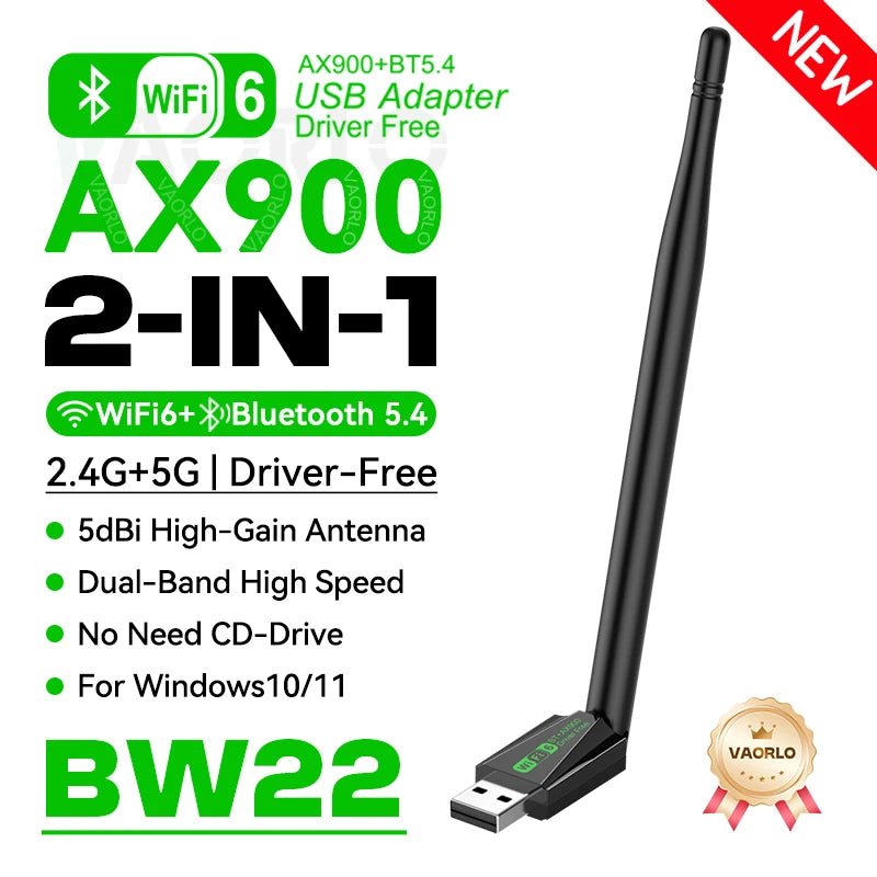 AX900 USB WIFI6 Bluetooth 5.4 Adapter 2.4G+5GHz Dual Band 802.11AX Wireless Network Card Receiver Dongle Antenna For WIN10/11 Oasis Select BW22 AX900 BT5.4
