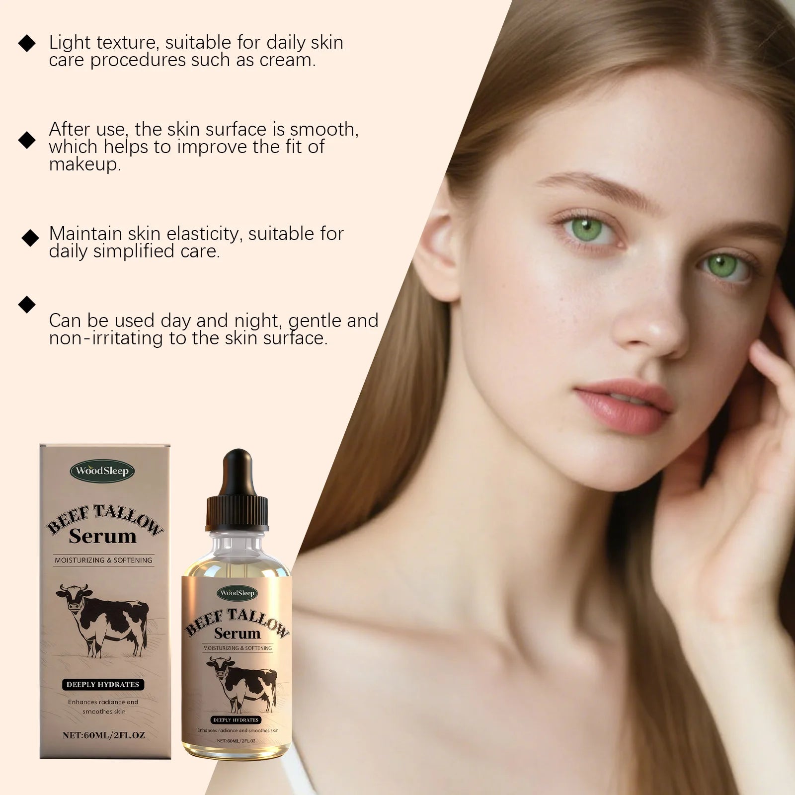 WOODSLEEP Beef Tallow Face Serum – Hydrating & Brightening Face Serum Oasis Select