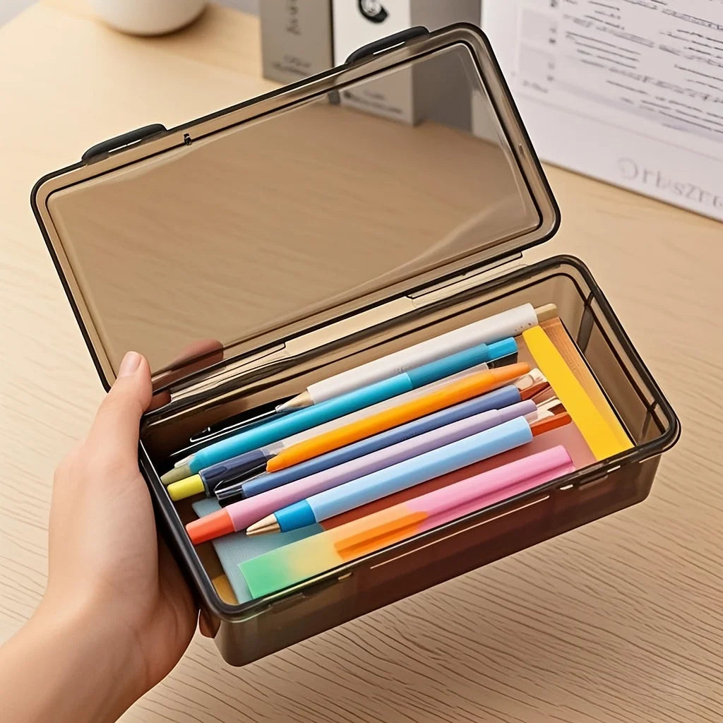 Black Transparent Plastic Storage Box with Lid for Pens, Pencils, Markers, School Supplies & Office Organization, Desk Organizer Oasis Select