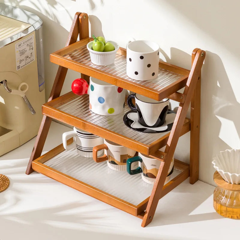 Foldable Shelf Desktop Small Hand-brewed Coffee Corner Arranger Bar Table Coffee Cup Storage Display Rack Oasis Select