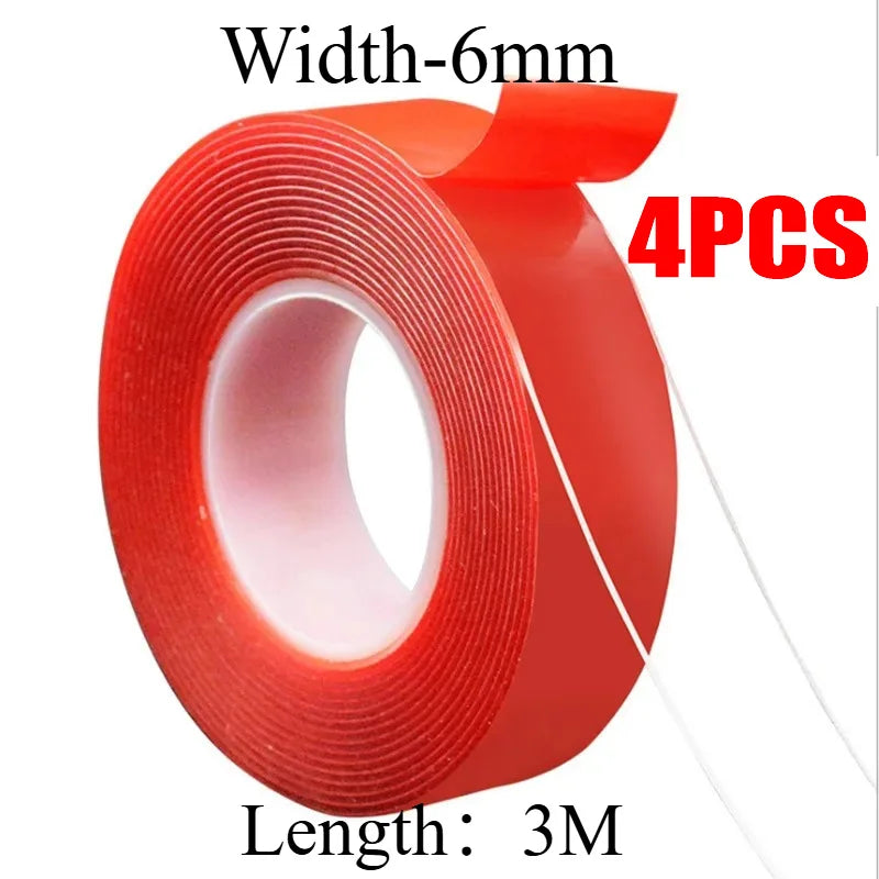 2pc Ultra Thin Transparent Red Film Double Sided Tape With HighTemperature Resistance No Marks Waterproof Adhesion Strong Adhes Oasis Select 6X3M-4pcs
