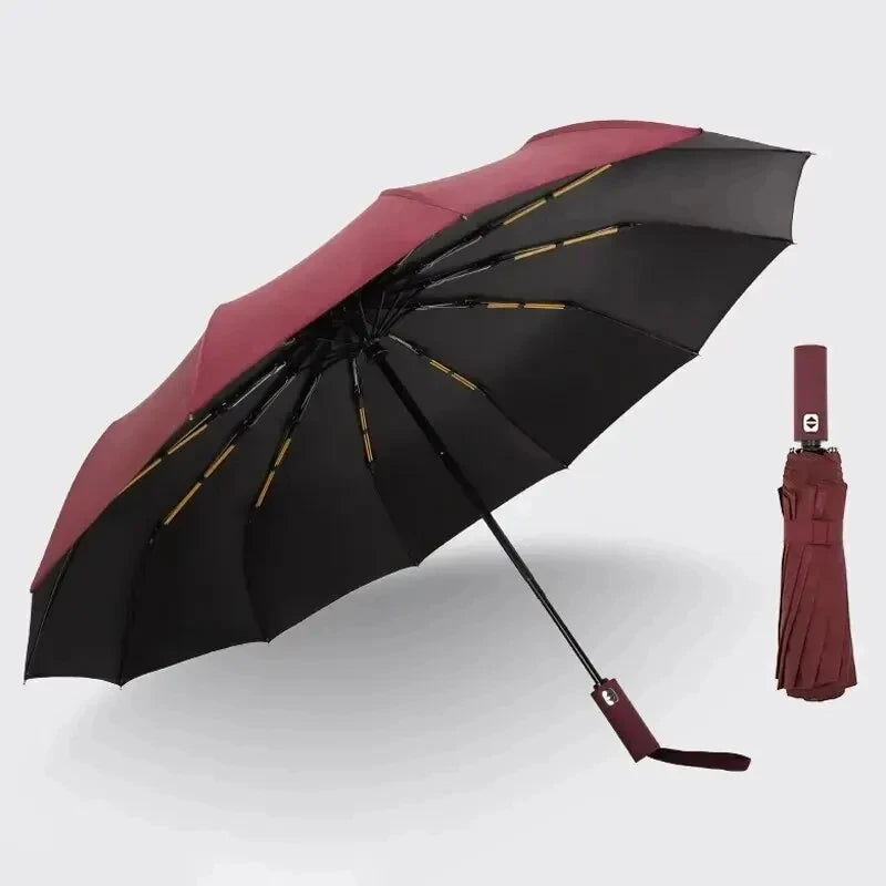 12 Bone Black Glue Fully Automatic Umbrella - Thick Durable Keel Three-Fold UV Resistant Folding Design for Protection And Style Oasis Select Wine red