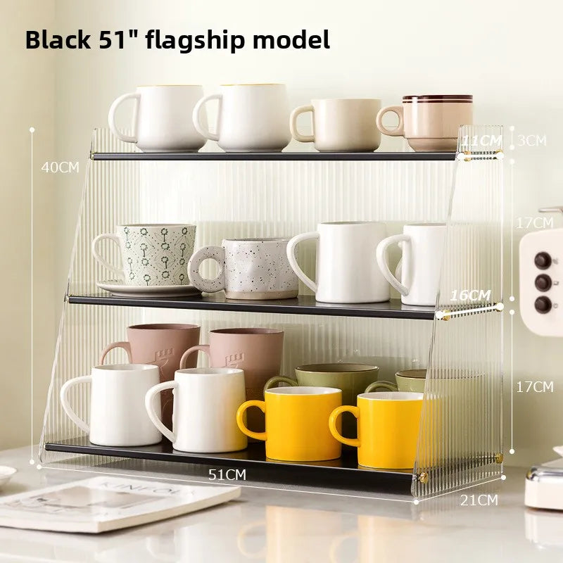 Cup storage rack desktop water cup collection rack dining table bar counter, household tea cup holder double-layer drain Oasis Select Black 51 long