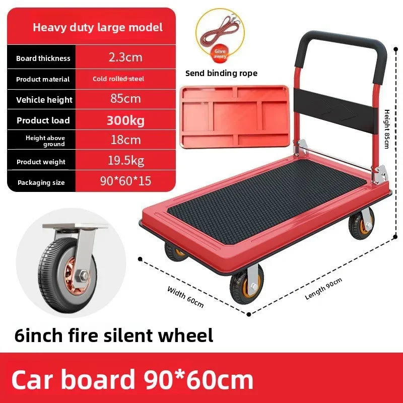 Multi-functional Silent trolley Steel trolley Pull goods Folding flatbed truck Small trailer Truck Supermarket storage Oasis Select