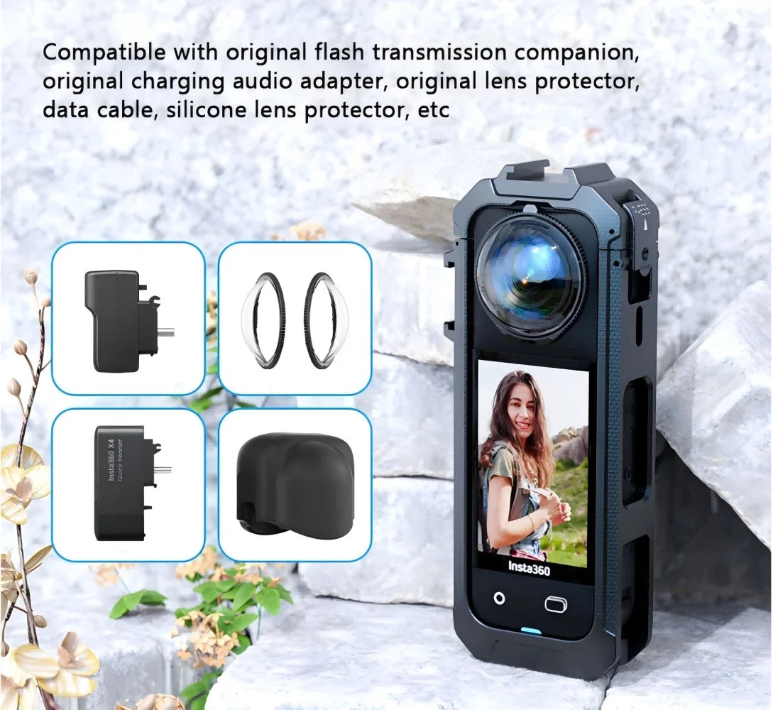 PC Cage Frame for Insta360 X5 | Cold Shoe Quick Release