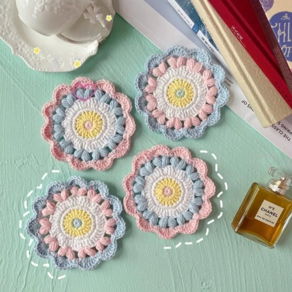 Wave Lace Coaster Simple Fashion Cute Flower Knitted Coasters Hand-woven Thermal Insulation Mat Table Decoration Cup Pads Oasis Select