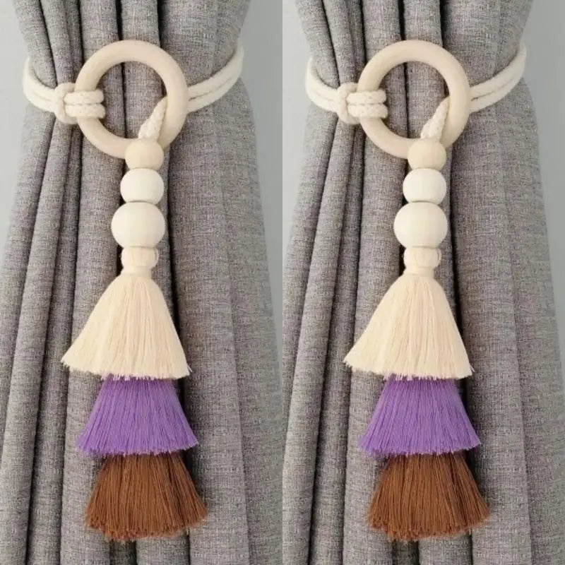 1/2Pcs Tassel Curtain Tie Backs Wooden Bead Curtain Tiebacks,Bohemian Curtain Clasp, Curtain Tiebacks Home Decorative Oasis Select A8
