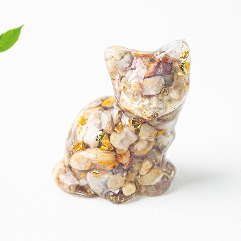 Natural Crystal Gravel Resin Sitting Turning Face Cat Figurine With Gold Foil Cute Desktop Decor For Home Office Oasis Select color 8