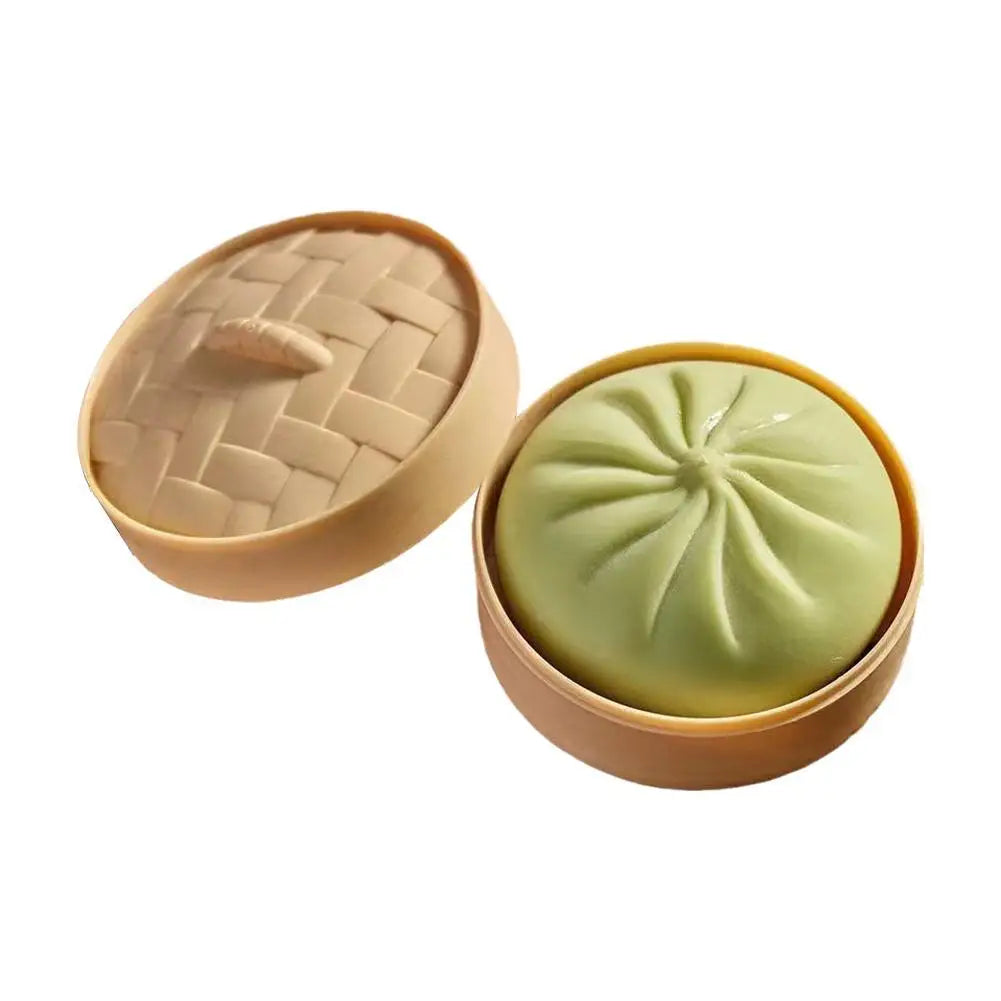 Realistic Colored Steamed Bun Toy With 6cm Small Steamer Slow Rebound Molding Soft Pressure Relief For Office Study Relaxation Oasis Select green