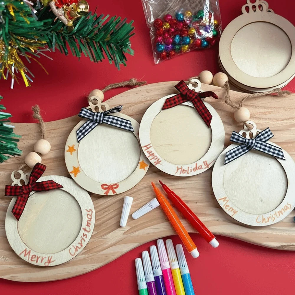 6-Pack Wooden Christmas Frame Ornaments – DIY Coloring Xmas Decor