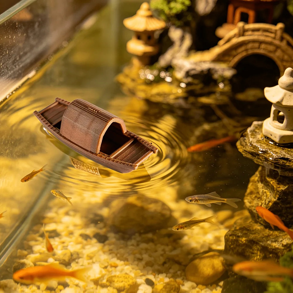 3D Printed Mini Chinese Boat Ornament Zen Garden & Aquarium Decor for Fish Tank Landscaping Collectors Aquarium Accessories Gift Oasis Select