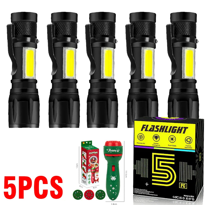 LED Strong Light Flashlight Rechargeable Multi functional for Long Range Portable Outdoor Home Mini Flashlight Cap Clip Light Oasis Select 5PCS with Green Gift