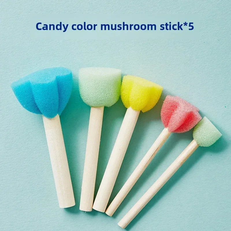 10 Pcs Set Wooden Handle Mushroom Head Sponge Brush Children DIY Painting Sponge Seal Set Paint Graffiti Create Unique Art Brush Oasis Select 10pc radom colored