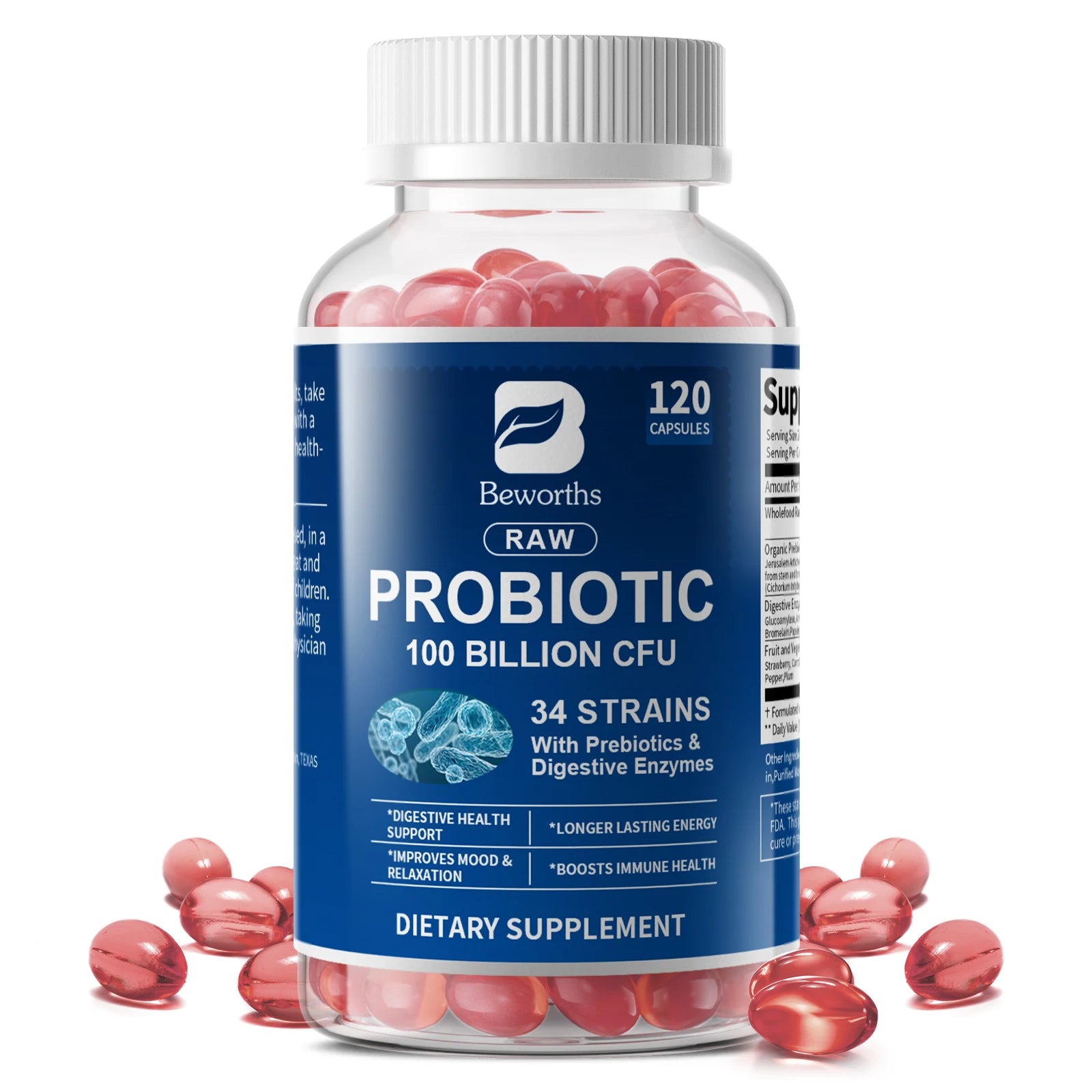 BEWORTHS High Absorption Probiotic Capsules Adults Digestive Health Supplement Promotes Promote Digestion Reduces Bloating Oasis Select