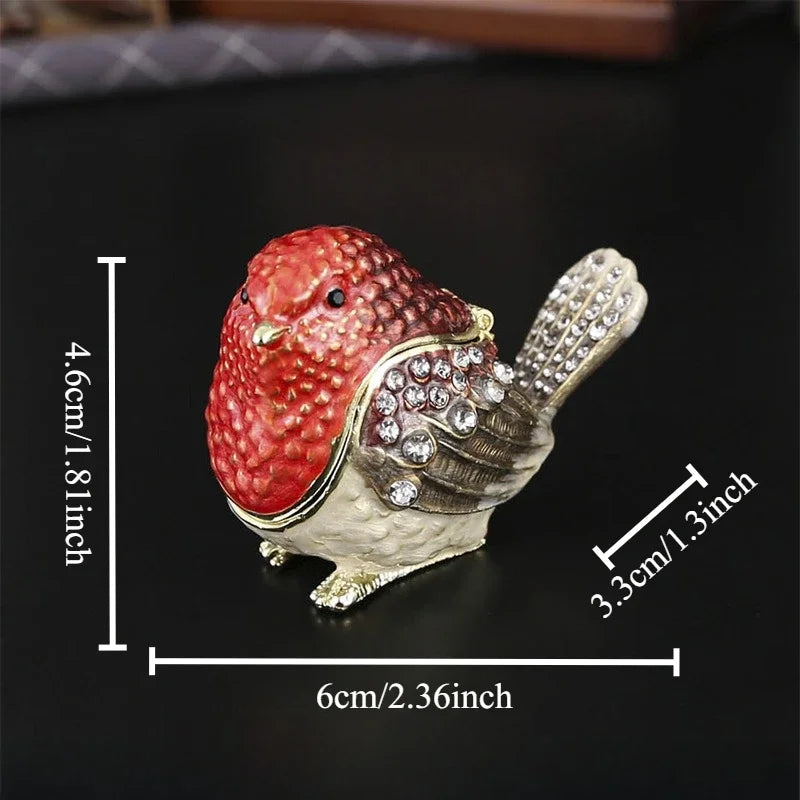 Sparrow Jewelry Box Flip Cover Dust-proof Ring Earring Storage Box Enamel Metal Handicraft Ornaments Oasis Select White