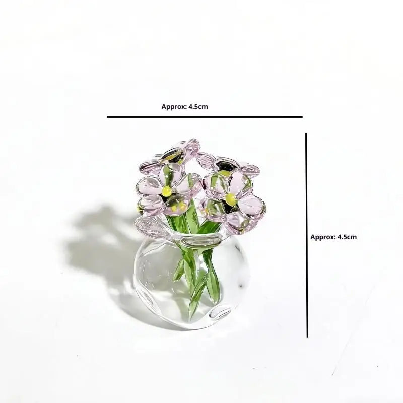 6/7Pcs Mini Lifelike Glass Flowers Simulation Flowers Handcrafted Floral Sculpture Floral Bouquet With Vase Home Decoration Gift Oasis Select A17